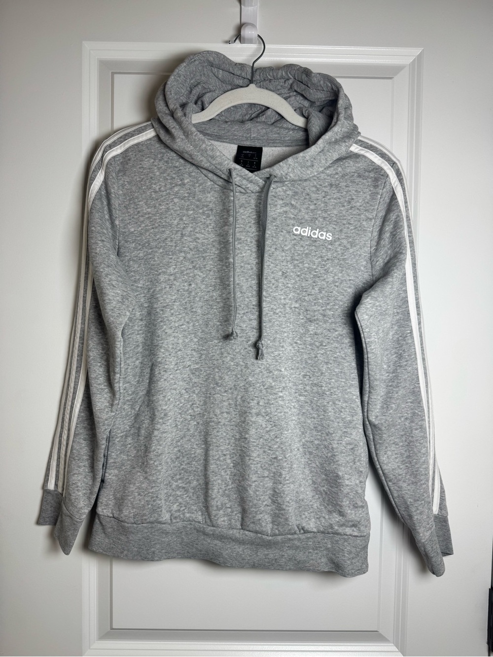 adidas Gray Pullover Hoodie with Three-Stripe Detail